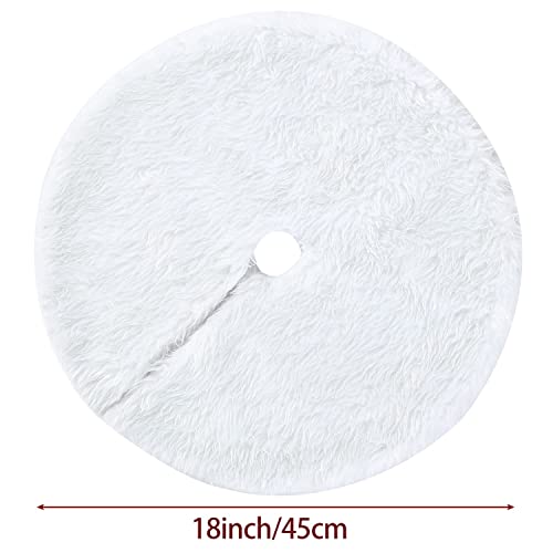 Sattiyrch Small Christmas Tree Skirt 18in, Faux Fur White Xmas Small Tabletop Christmas Tree Skirt (White Faux Fur, 18in)