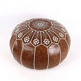 PU Leather Pouf Embroider Craft Ottoman Footstool Mediterranean Home Decor Artificial Leather Unstuffed Cushion(E)