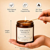 Coconut Vanilla Candle, 9 oz Soy Coconut Wax Scented Candle for Home, Vanilla Coconut Aromatherapy Candle, Clean Burning Jar Candle for Bedroom Bathroom Spa, Candle Gifts for Women Men