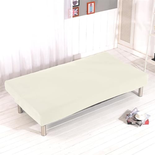 Stretch Futon Cover Armless Sofa Slipcover Futon Covers Full Size Foldable Sofa Bed Covers with Elastic Band,Machine Washable (Beige)