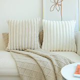 JOJUSIS Pack of 2 Faux Fur Plush Decorative Throw Pillow Covers Couch Cushion Case Soft Pillowcases (Beige, 18 x 18 Inch)