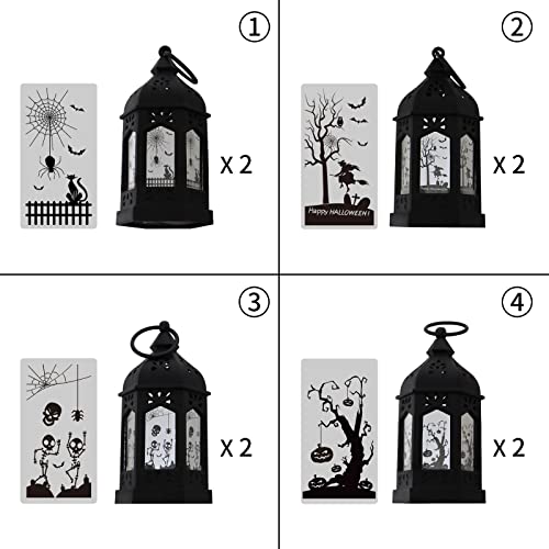 Halloween Mini Lantern for Centerpiece, 5"Small Jack O Lantern Lights With Mirror Glass for Halloween Decorations Indoor, Centerpiece Table Decoration, 8Pcs Hanging Candle Holder, Battery Included