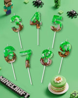 Pixel Birthday Candle, 2.68 Inch Miner Number Candles, Game Themed Candle Birthday Decoration for Pixel Theme Birthday Anniversary Dynamite Video Game Party (Green, 6)