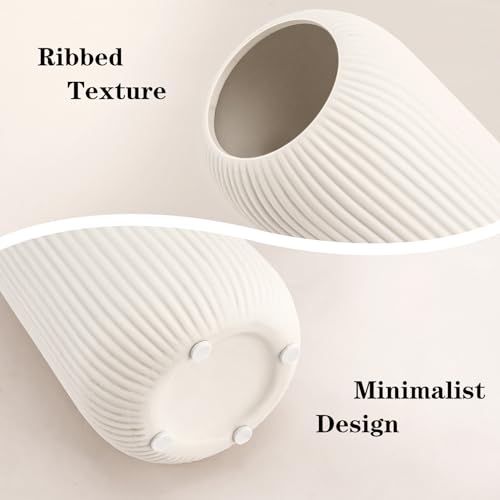 Ceramic Vase for Flowers – Modern Small Ribbed Textured Flower Vase for Home Decor, Pampas Grass, Decorative, Farmhouse, Coffee Table, Kitchen Centerpieces, Bookshelf and Home Living (XL White)