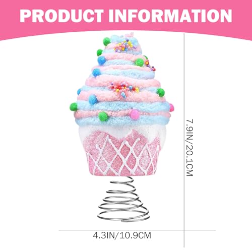 Candy Tree Topper Pastel Dessert Cupcake with Sturdy Spiral Bracket Tree Topper Ornament for Christmas Decorations Holiday Party Home Festive Decor
