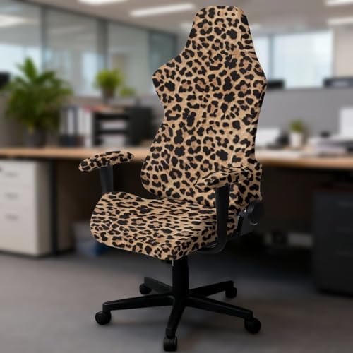 Leopard Print Gaming Chair Covers Cheetah Print Office Chair Covers Slipcovers with Armrest Cover for Gamer Room Decor 4pc/Set