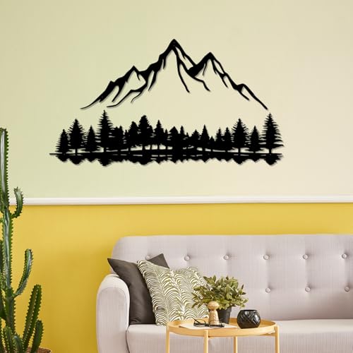DUOOLN Mountain View Metal Wall Decor.Black Line Tree Painting Art, Modern Abstract Minimalist Rustic Nature Forest Home Wall Décor,Living Room Bedroom Garden Home Decor Sculpture,39.4 x 21.6in