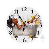 LOKMU Silent Non Ticking Clock 10 Inch, Round Wall Clock,Decorative for Living Room, Kitchen, Home,Bathroom, Bedroom, Office or School, African Woman Taking Shower