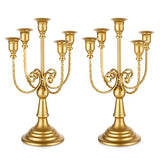 Romadedi Gold 5 Arm 11.8" Candelabra Candle Holders, Set of 2