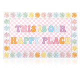 Breling 8'4" x 6' This is Our Happy Place Classroom Rug Pink Checkered Large Area Rug for Kids Educational Play Carpet for Playroom Preschool Kindergarten, This is Our Happy Place Classroom Decor