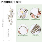 florisso 6 PCS Artificial Cherry Blossom Branches Spring Indoor Decoration, Faux Flowers 34.45" Long Stems Plum Fake Peach Plants Real Touch Silk for Wedding Home Bedroom Party Table Office, White