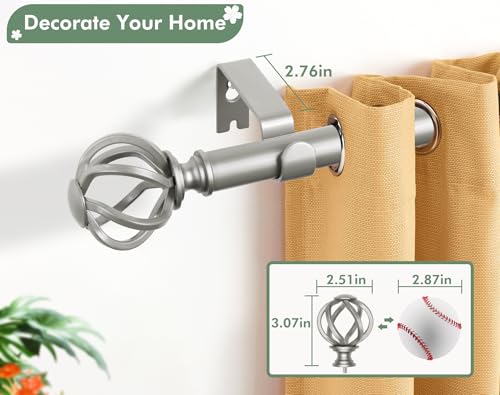 USFOOK Antique Silver Curtain Rod 32 to 58 Inch (2.6-4.8 ft), 7/8 Curtain Rods for Windows 20 to 54 Inch, Telescoping Splicing Drapery Rods with Twisted Cage Finials