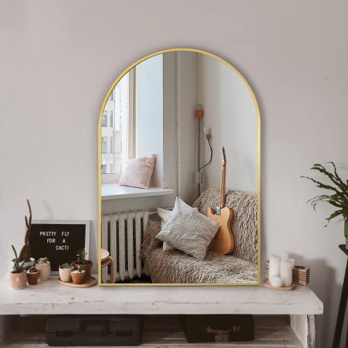 Arched Bathroom Mirror for Wall, 36" x 24" Gold Metal Frame Vanity Mirror, HD Glass Over Sink for Bathroom, Entryway, Bedroom