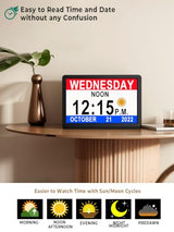 MASSII 11.5" Black +11.5" White Digital Clock with Auto DST and 20 Alarms Custom Reminders, Non-Abbreviated Calendar Day Date Clock for Seniors Dementia Alzheimers'