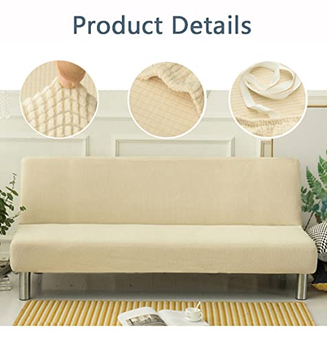 YOPOIY Stretch Sofa Bed Slipcover Protector Rich Textured Small Checks Jacquard Fabric Futon Cover Easily Removable and Machine Washable -Silver grey-190—230cm