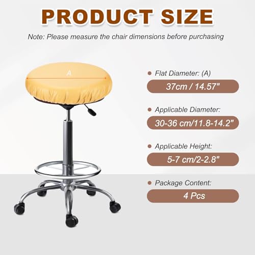 uxcell 4Pcs PU Leather Covers for Dining Room Chairs, Round Soft Waterproof Dining Seat Covers Removable Stretch Chair Cushion Slipcovers with Elastic Band for Home, Bedroom, Yellow