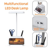 Rechargeable Small Desk Lamp for Home Office Bedroom, Study Table Light for Kids Teens, White, LED, Pen Holder, Mini, Gooseneck, College Dorm Room Lighting for Computer Keyboard Desktop Task