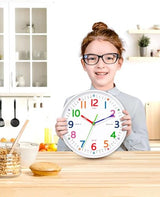 Silent Kids Wall Clock – Non-Ticking, Battery-Powered, Ideal for Teaching Time and Stylish Décor in Any Room - 8 Inch