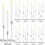FillTouch 30 Pcs Silver Candlestick Holder with Flameless Taper Candle Bulk