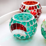 4 PCS Mosaic Glass Tealight Votive Candle Holders - Red & Green Christmas Table Centerpiece Decorations for Indoor/Outdoor Holiday Decor