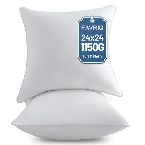 24 x 24 Pillow Inserts (Set of 2) - 24 Inch Square Interior Sofa Throw Pillow with 100% Cotton Cover - Decorative Pillow Insert Pair - White Couch Pillow