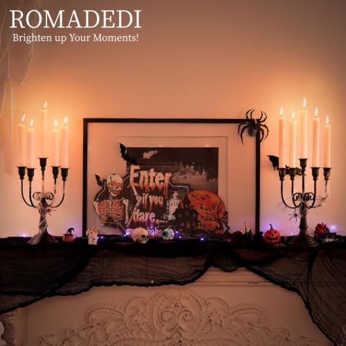 Romadedi Halloween Candelabra, Black 5-Arm Candle Holder, Set of 2, 11.8 in