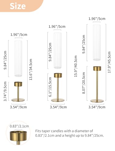 NUPTIO Candlestick Holders for Table Centerpiece, Set of 3 Gold Decor