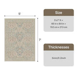 5x7 Washable Area Rug for Living Room, Vintage Floral, Sage Beige