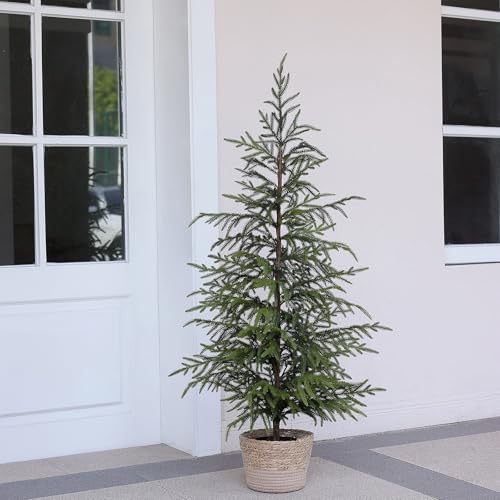 Artificial Norfolk Pine Tree - 4ft (48") Faux Christmas Tree Fake Potted Plants for Indoor Outdoor Home Front Porch Christmas Decor