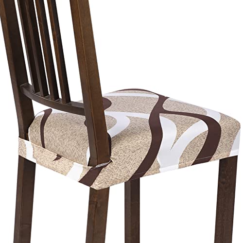 SearchI Stretch Dining Chair Seat Covers Set of 6, Soft Removable Washable Seat Covers for Dining Chairs, Dining Room Seat Cover Protector (Rear-Covered, Beige)