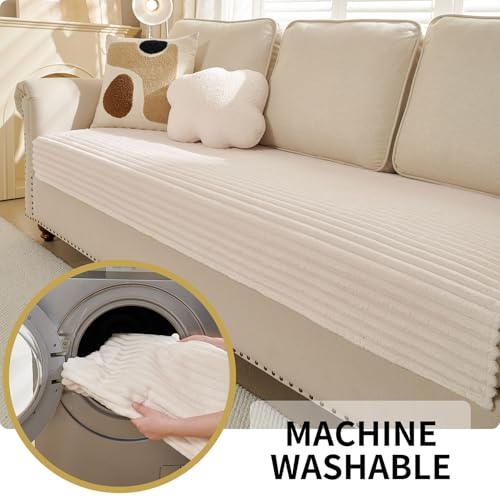 HAOMAIJIA Waterproof Couch Cover for Dogs Washable,Faux Fur Pet Couch Covers for Sofa,Soft Dog Bed Cover Non-Slip Couch Covers for 3 Cushion Couch Sofa Pet Friendly (Off White, 35" x 74")