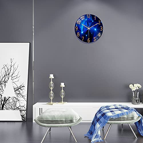 Lafocuse 12 Inch Silent Non Ticking Glass Blue Wall Clock for Living Room Decor, Kitchen Wall Clocks Battery Operated Decorative for Bedroom Office