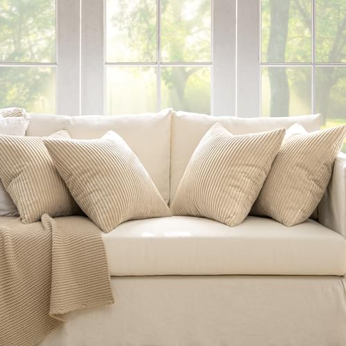 MIULEE Soft Corduroy Decorative Throw Pillow Covers Beige 18x18