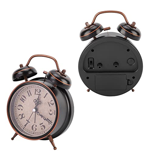 Retro Alarm Clock, Twin Bell Mechanical Alarm Clock with Night Light, Black, 6.3 inches by 4.7 inches