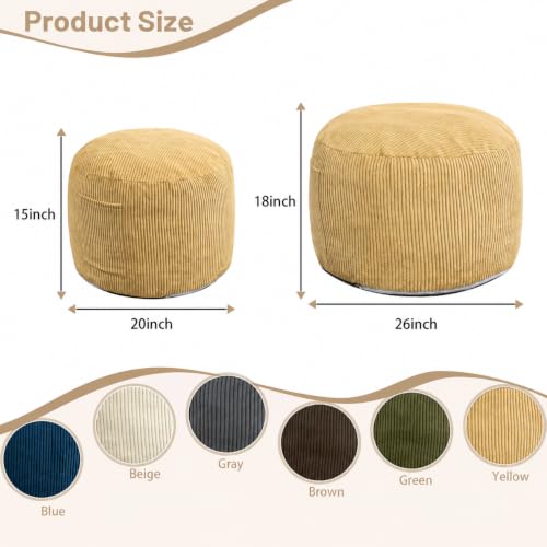 Round Stuffed Pouf Ottoman (Yellow, 26" D x 26" W x 18" H)