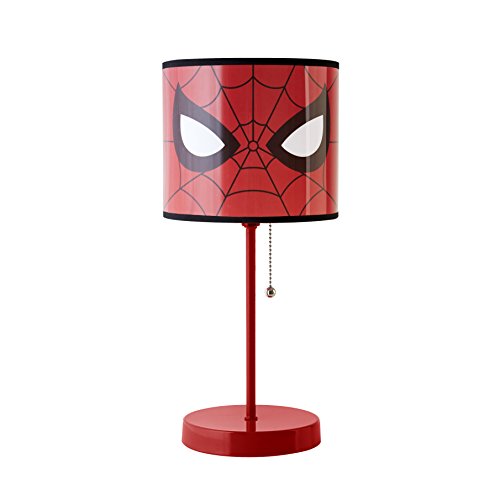 Idea Nuova Spiderman Stick Table Kids Lamp with Pull Chain, Themed Printed Decorative Shade, red and Black