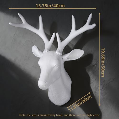 Notakia White Deer Head Wall Decor Deer Antlers Wall Sculpture Faux Taxidermy Wall Animal Head 19.69 x 11.81 x 15.75 inches