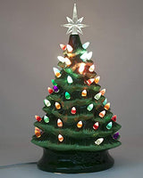Christmas is Forever Lighted Tabletop Ceramic Tree, 16 Inch Green Tree with Multicolored Lights