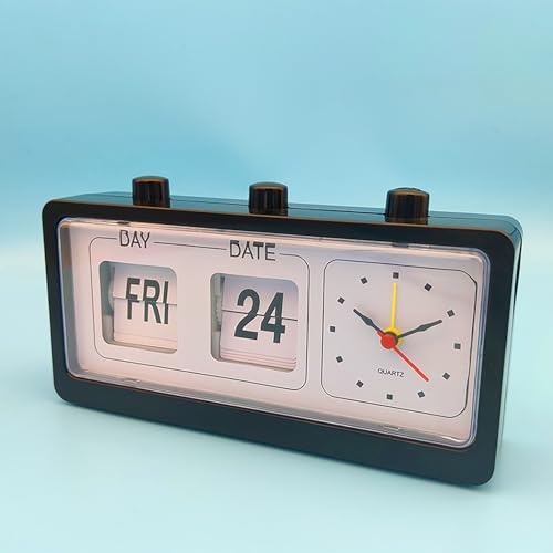 Vintage Retro Alarm Clock, Classic Calendar Desk, Abs Battery Operated Bedside for Home & Office