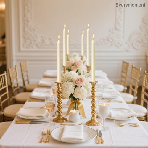 Everymoment Ivory Taper Candles - 4 Pack 10 Inch Candlesticks - Dripless & Smokeless Tapered Candle 8 Hours Unscented Cream Candle Sticks - Perfect for Wedding Holiday Dinner Party Home Decor
