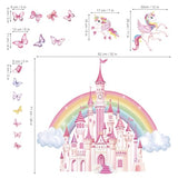 wondever Rainbow Castle Wall Stickers Fairy Tale Unicorn Butterfly Peel and Stick Wall Art Decals for Baby Nursery Girls Bedroom Toddler Room