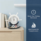 TOYANDONA Mediterranean Style Wooden Desktop Clock Creative Nautical Swim Ring Pendulum Design Silent Mute Clock for Living Room Table Decor