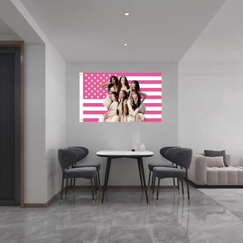 Katseye Pink American Flag Tapestry, 3x5 FT Polyester Wall Hanging with Brass Grommets, Single-Side Print for Bedroom Studio Decor