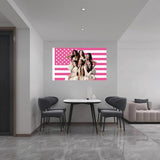 Katseye Pink American Flag Tapestry, 3x5 FT Polyester Wall Hanging with Brass Grommets, Single-Side Print for Bedroom Studio Decor