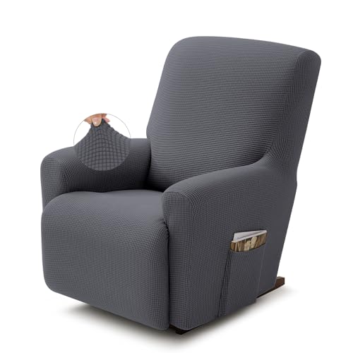 Recliner Chair Covers,1 Piece Stretch Recliner Cover Washable Furniture Protector with Elastic Bottom for Pets Kids Spandex Jacquard Fabric Small Checks(Recliner,Dark Gray)