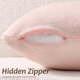 Pallene Faux Fur Plush Throw Pillow Covers 18x18 Set of 2, Luxury Soft Fluffy Cozy Decorative Pillow Covers for Sofa, Couch, Living Room, Blush Pink