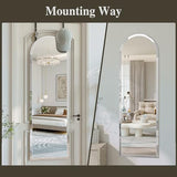 Frameless Arched Door Mirror Full Length, 48 x 14 Inch Frameless Beveled Full Body Arched Wall Mirror with 2 Hooks, Over the Door Hanging Mirror for Bedroom, Living Room, Cloakroom