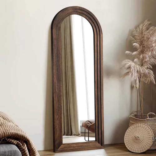 Arched Floor Mirror Wood Frame Wall Mounted Mirror, HD Imaging, Full Length Retro Art Style Mirror, Distressed Finish for Wall/Floor, Living Room, Bedroom, Entryway 80 * 180cm White