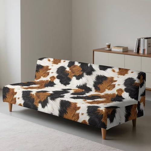 Brown Cow Print Armless Couch Covers for Dogs Pet Comfortable Slipcovers for Sofa Chair Indoor Home Decor Futon Sofa Slipcover Non Slip