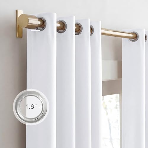 NICETOWN 100% Blackout Window Curtain Panels, Cold and Full Light Blocking Drapes with Black Liner for Nursery, 84 inches Drop Thermal Insulated Draperies (White, 2 Pieces, 52 Wide Each Panel)